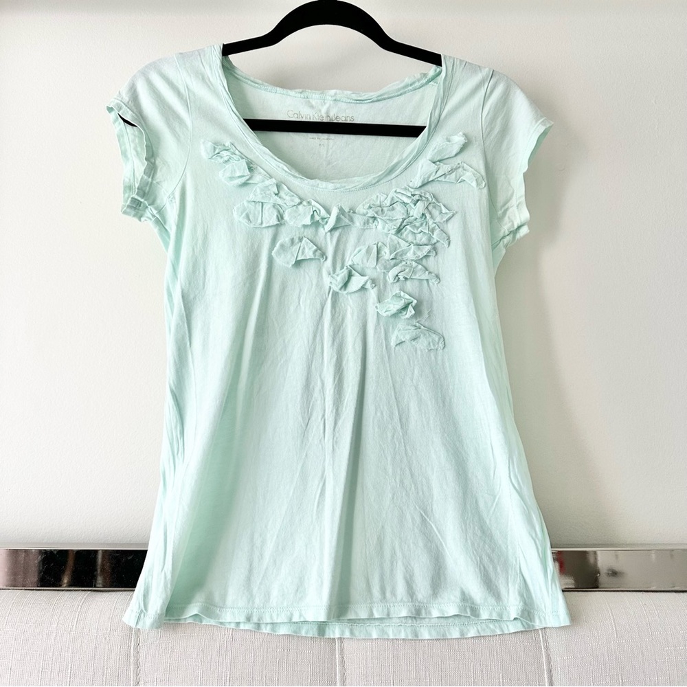 Calvin Klein Jeans Pastel Mint Scoop Neck 100% Cotton Tee Shirt